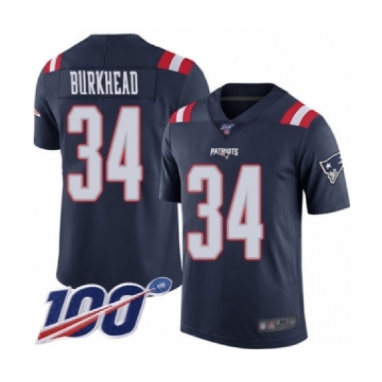 Men's New England Patriots #34 Rex Burkhead Limited Navy Blue Rush Vapor Untouchable 100th Season Football Jersey - Ujersey
