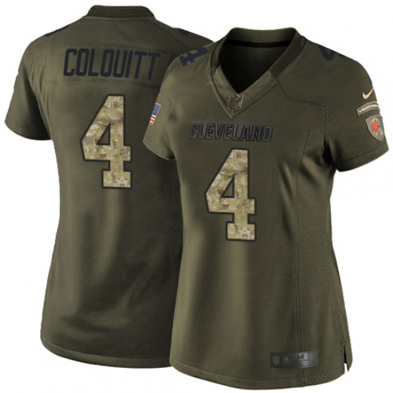 Women's Nike Cleveland Browns #4 Britton Colquitt Elite Green Salute to Service NFL Jersey - Ujersey