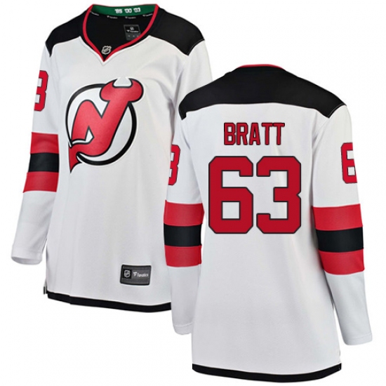 Women's New Jersey Devils #63 Jesper Bratt Fanatics Branded White Away Breakaway NHL Jersey - Ujersey