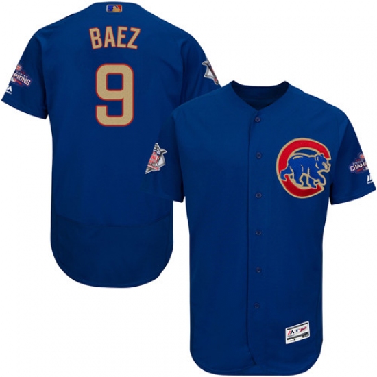 Men's Majestic Chicago Cubs #9 Javier Baez Authentic Royal Blue 2017 Gold Champion Flex Base MLB Jersey - Ujersey