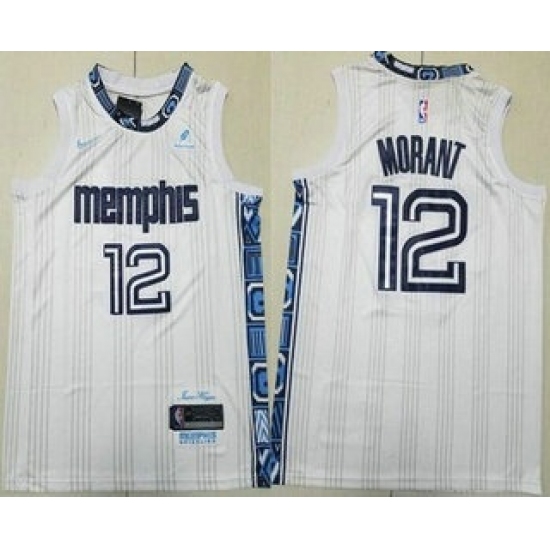 Men's Memphis Grizzlies #12 Ja Morant White 2025 City Sponsor Swingman Jersey - Ujersey