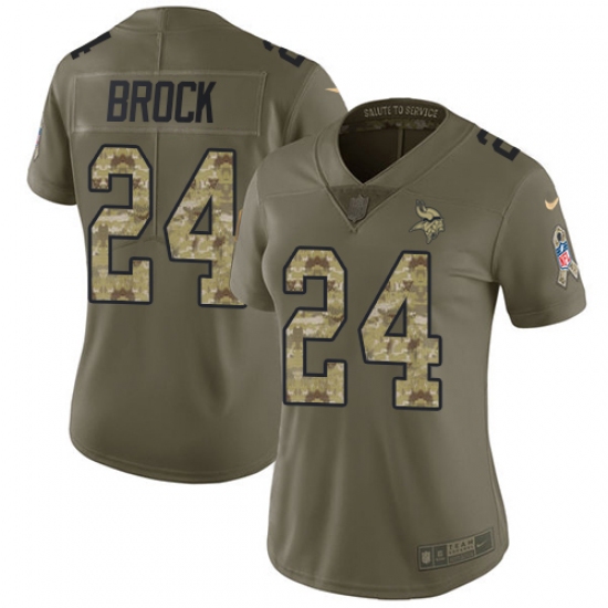 Women's Nike Minnesota Vikings #24 Tramaine Brock Limited Olive/Camo 2017 Salute to Service NFL Jersey - Ujersey