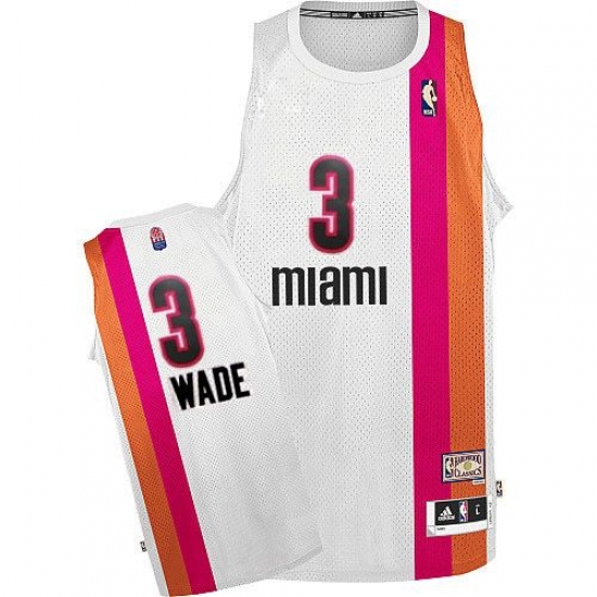 Men's Adidas Miami Heat #3 Dwyane Wade Authentic White ABA Hardwood Classic NBA Jersey - Ujersey