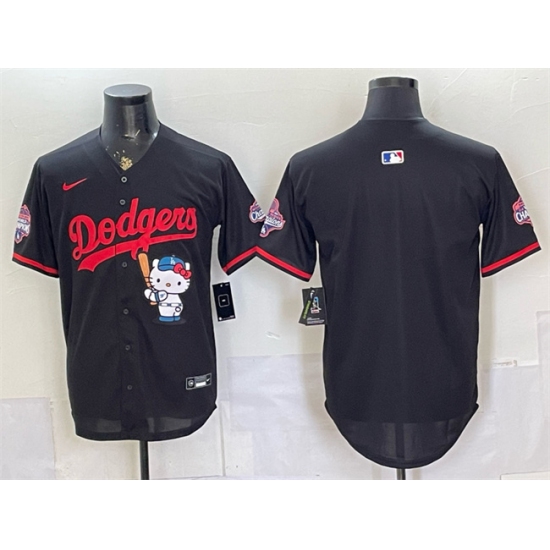 Men's Los Angeles Dodgers Blank Black Hello Kitty Night 2025 World Series Champions Stitched Baseball Jersey - Ujersey