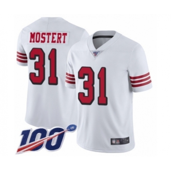 Men's San Francisco 49ers #31 Raheem Mostert Limited White Rush Vapor Untouchable 100th Season Football Jersey - Ujersey