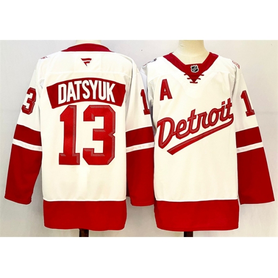Men's Detroit Red Wings #13 Pavel Datsyuk White Red 2024-25 With A Stitched Jersey - Ujersey
