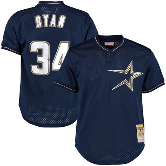 Men's Mitchell and Ness 1997 Houston Astros #34 Nolan Ryan Authentic Navy Blue Throwback MLB Jersey