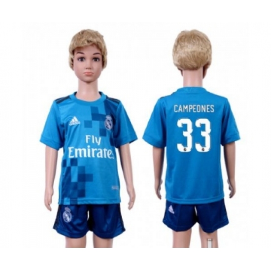 Real Madrid #33 Campeones Sec Away Kid Soccer Club Jersey