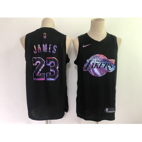 Men's Los Angeles Lakers #23 LeBron James Black Iridescent Holographic 2021 Jersey - Ujersey