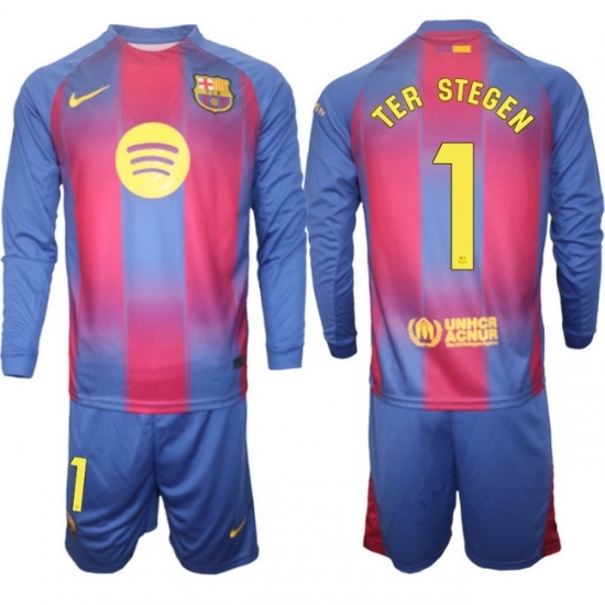 Men FC Barcelona 2026 Soccer Jerseys Red Long #1 TER STEGEN