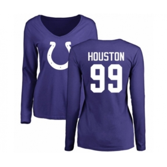 Football Women's Indianapolis Colts #99 Justin Houston Royal Blue Name & Number Logo Long Sleeve T-Shirt - Ujersey