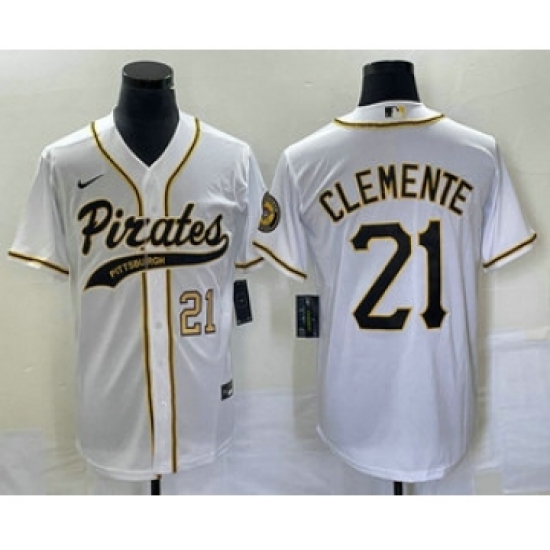 Men's Pittsburgh Pirates #21 Roberto Clemente Number White Cool Base Stitched Baseball Jersey1 - Ujersey