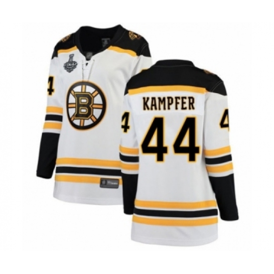 Women's Boston Bruins #44 Steven Kampfer Authentic White Away Fanatics Branded Breakaway 2019 Stanley Cup Final Bound Hockey Jersey - Ujersey
