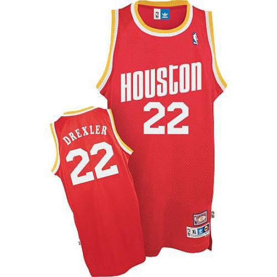 Men's Mitchell and Ness Houston Rockets #22 Clyde Drexler Authentic Red Throwback NBA Jersey
