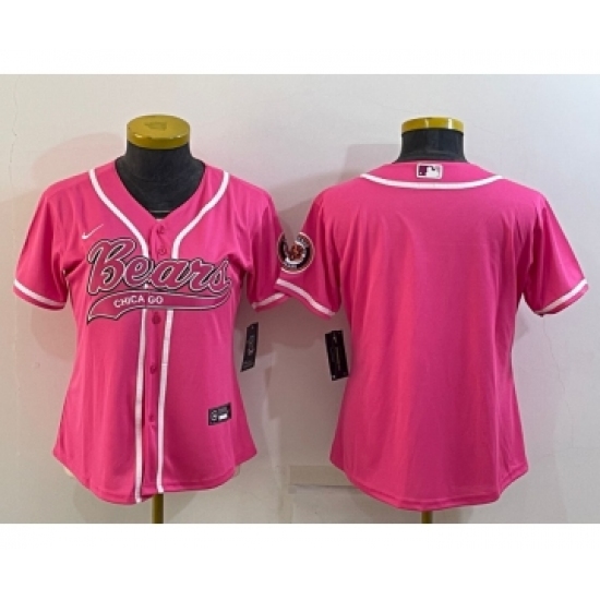 Women's Chicago Bears Blank Pink With Patch Cool Base Stitched Baseball Jersey - Ujersey