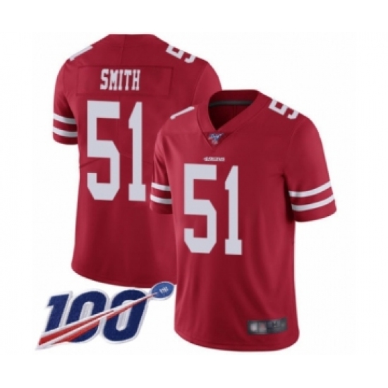 Youth San Francisco 49ers #51 Malcolm Smith Red Team Color Vapor Untouchable Limited Player 100th Season Football Jersey - Ujersey