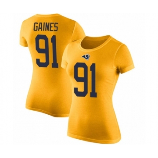 Women's Los Angeles Rams #91 Greg Gaines Gold Rush Pride Name & Number T-Shirt - Ujersey