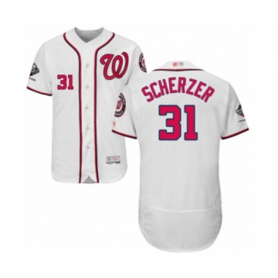 Men's Washington Nationals #31 Max Scherzer White Home Flex Base Authentic Collection 2019 World Series Champions Baseball Jersey - Ujersey