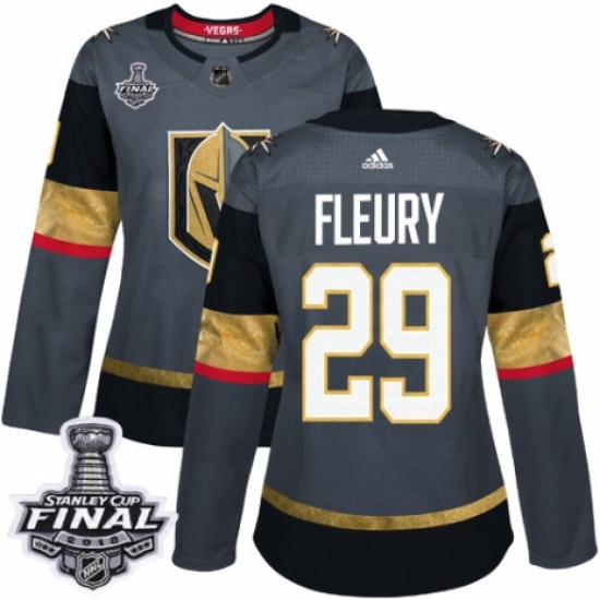 Women's Adidas Vegas Golden Knights #29 Marc-Andre Fleury Authentic Gray Home 2018 Stanley Cup Final NHL Jersey - Ujersey