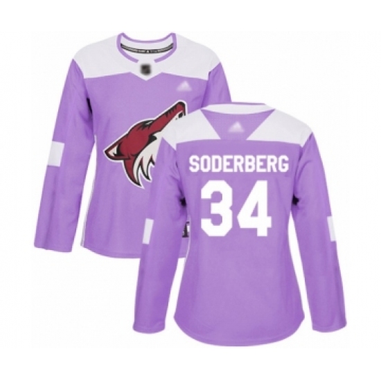 Women's Arizona Coyotes #34 Carl Soderberg Authentic Purple Fights Cancer Practice Hockey Jersey - Ujersey