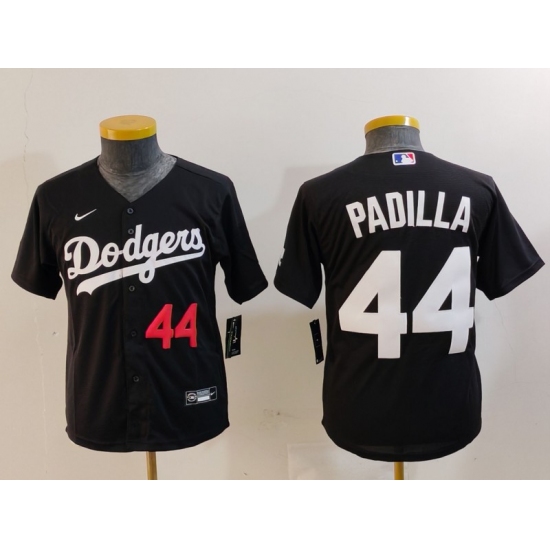 Youth Los Angeles Dodgers #44 Vicente Padilla Number Black Cool Base Stitched Jersey - Ujersey