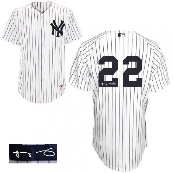 Men's Majestic New York Yankees #22 Jacoby Ellsbury Authentic White Home Autographed MLB Jersey - Ujersey