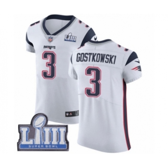 Men's Nike New England Patriots #3 Stephen Gostkowski White Vapor Untouchable Elite Player Super Bowl LIII Bound NFL Jersey - Ujersey