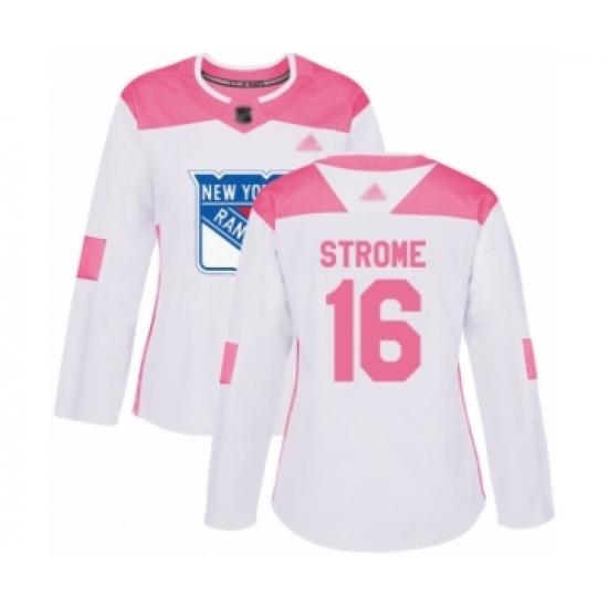 Women's New York Rangers #16 Ryan Strome Authentic White Pink Fashion Hockey Jersey - Ujersey