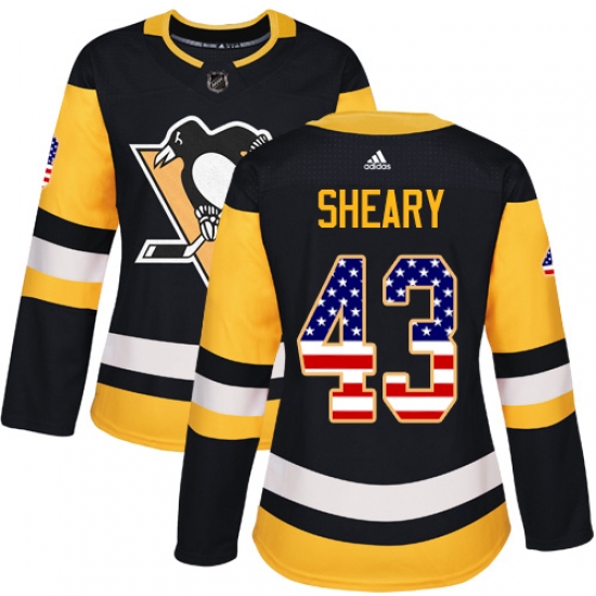 Women's Adidas Pittsburgh Penguins #43 Conor Sheary Authentic Black USA Flag Fashion NHL Jersey - Ujersey