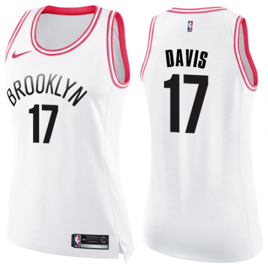 Women's Nike Brooklyn Nets #17 Ed Davis Swingman White Pink Fashion NBA Jersey - Ujersey