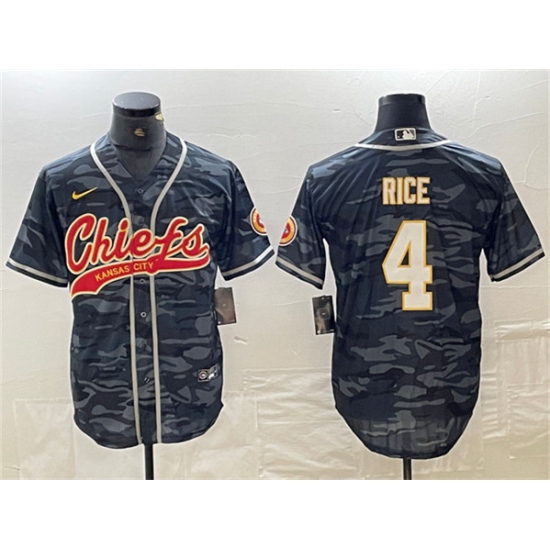 Men's Kansas City Chiefs #4 Rashee Rice Gray Camo Cool Base Stitched Baseball Jersey - Ujersey