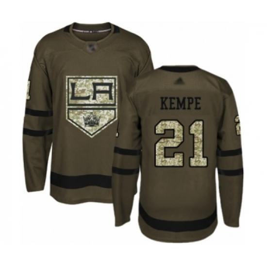 Youth Los Angeles Kings #21 Mario Kempe Authentic Green Salute to Service Hockey Jersey - Ujersey