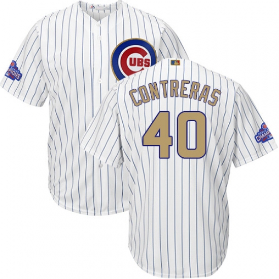 Youth Majestic Chicago Cubs #40 Willson Contreras Authentic White 2017 Gold Program Cool Base MLB Jersey - Ujersey