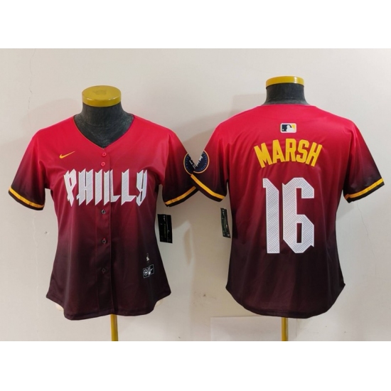 Women's Philadelphia Phillies #16 Brandon Marsh Red 2024 City Connect Limited Jersey - Ujersey