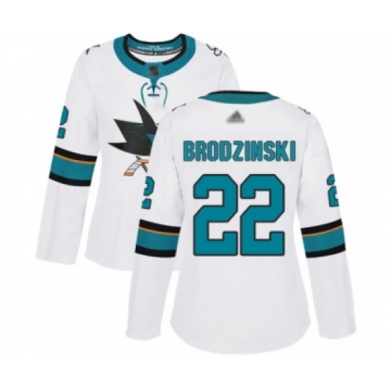 Women's San Jose Sharks #22 Jonny Brodzinski Authentic White Away Hockey Jersey