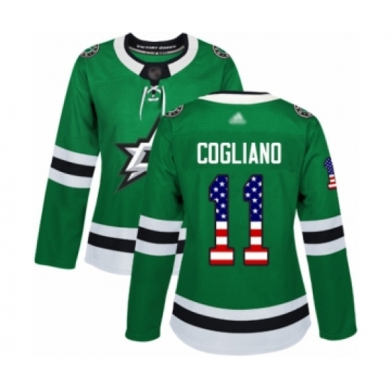 Women's Dallas Stars #11 Andrew Cogliano Authentic Green USA Flag Fashion Hockey Jersey - Ujersey