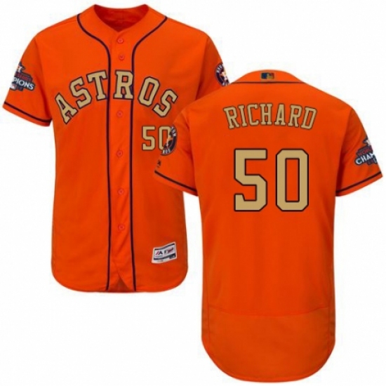 Men's Majestic Houston Astros #50 J.R. Richard Orange Alternate 2018 Gold Program Flex Base Authentic Collection MLB Jersey - Ujersey