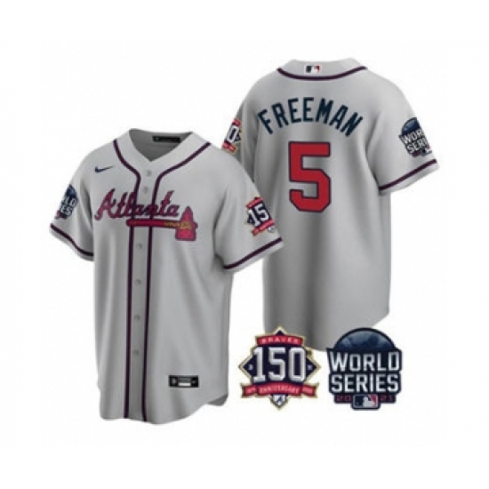 Men's Atlanta Braves #5 Freddie Freeman 2021 Gray World Series With 150th Anniversary Patch Cool Base Baseball Jersey - Ujersey