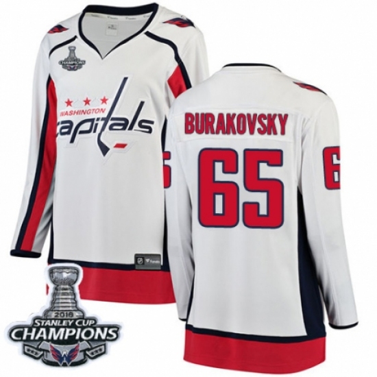 Women's Washington Capitals #65 Andre Burakovsky Fanatics Branded White Away Breakaway 2018 Stanley Cup Final Champions NHL Jersey - Ujersey