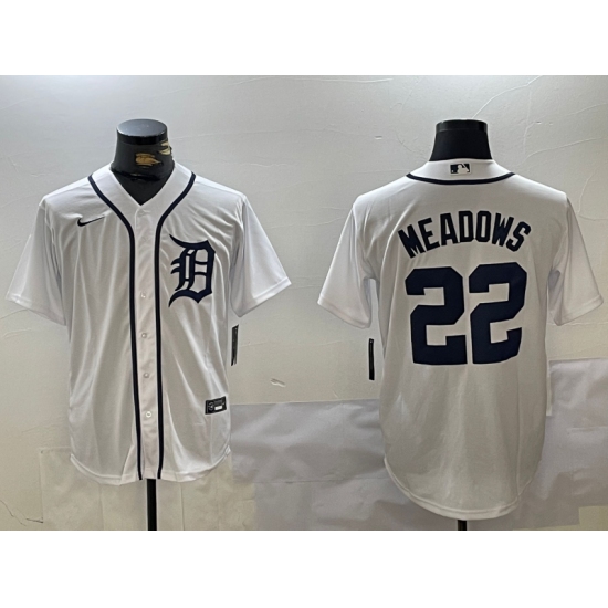 Men's Detroit Tigers #22 Parker Meadows White Cool Base Stitched Jersey - Ujersey