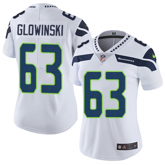 Women's Nike Seattle Seahawks #63 Mark Glowinski Elite White NFL Jersey