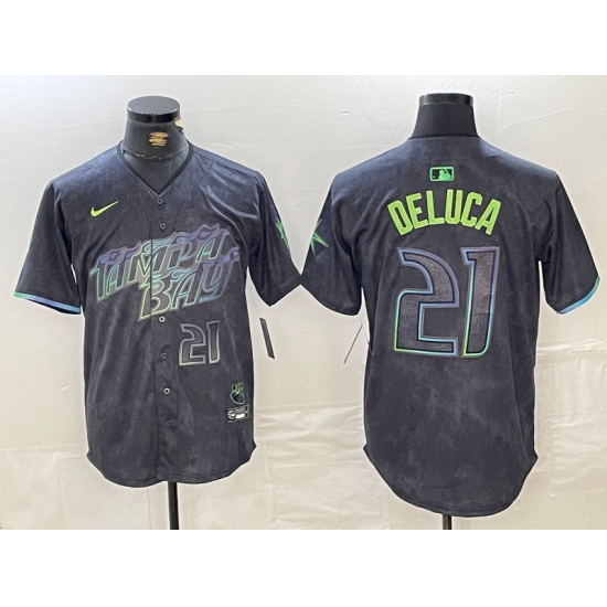Men's Tampa Bay Rays #21 Jonny DeLuca Number Charcoal 2024 City Connect Limited Stitched Jersey - Ujersey