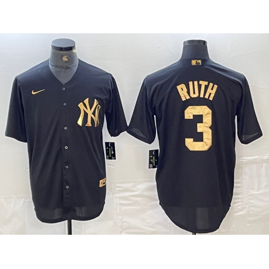 Men's New York Yankees #3 Babe Ruth Black Gold Cool Base Stitched Jersey - Ujersey