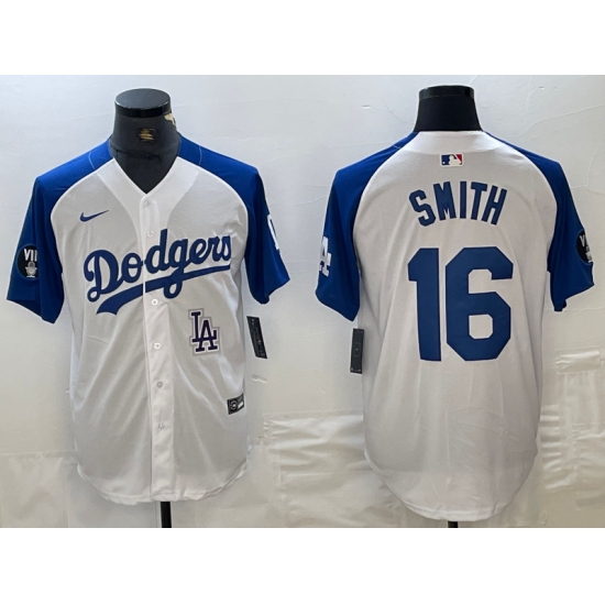 Men's Los Angeles Dodgers #16 Will Smith White Blue Fashion Stitched Cool Base Limited Jerseys - Ujersey