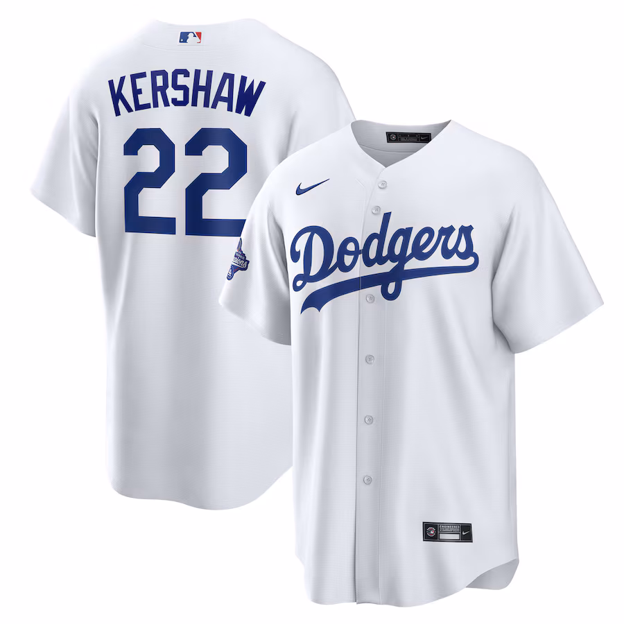 Men's Los Angeles Dodgers Clayton Kershaw Nike White Home 2025 World Series Champions Replica Jersey - Ujersey