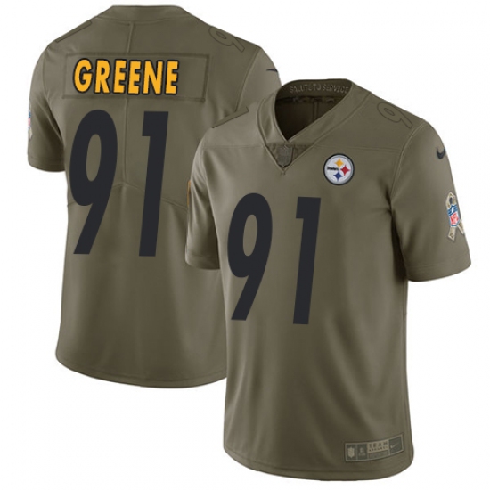 Men's Nike Pittsburgh Steelers #91 Kevin Greene Limited Olive 2017 Salute to Service NFL Jersey - Ujersey