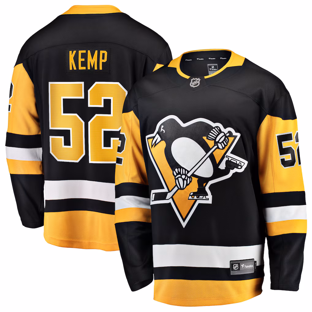 Men's Pittsburgh Penguins Philip Kemp Fanatics Black Home Breakaway Jersey - ujerseystore