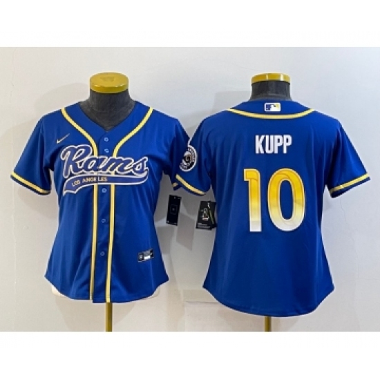 Women's Los Angeles Rams #10 Cooper Kupp Royal With Patch Cool Base Stitched Baseball Jersey - Ujersey