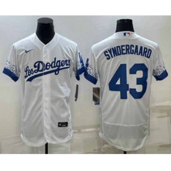 Men's Los Angeles Dodgers #43 Noah Syndergaard White 2022 City Connect Flex Base Stitched Jersey - Ujersey