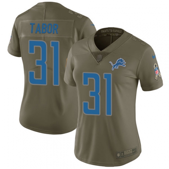 Women Nike Detroit Lions #31 Teez Tabor Limited Olive 2017 Salute to Service NFL Jersey - Ujersey